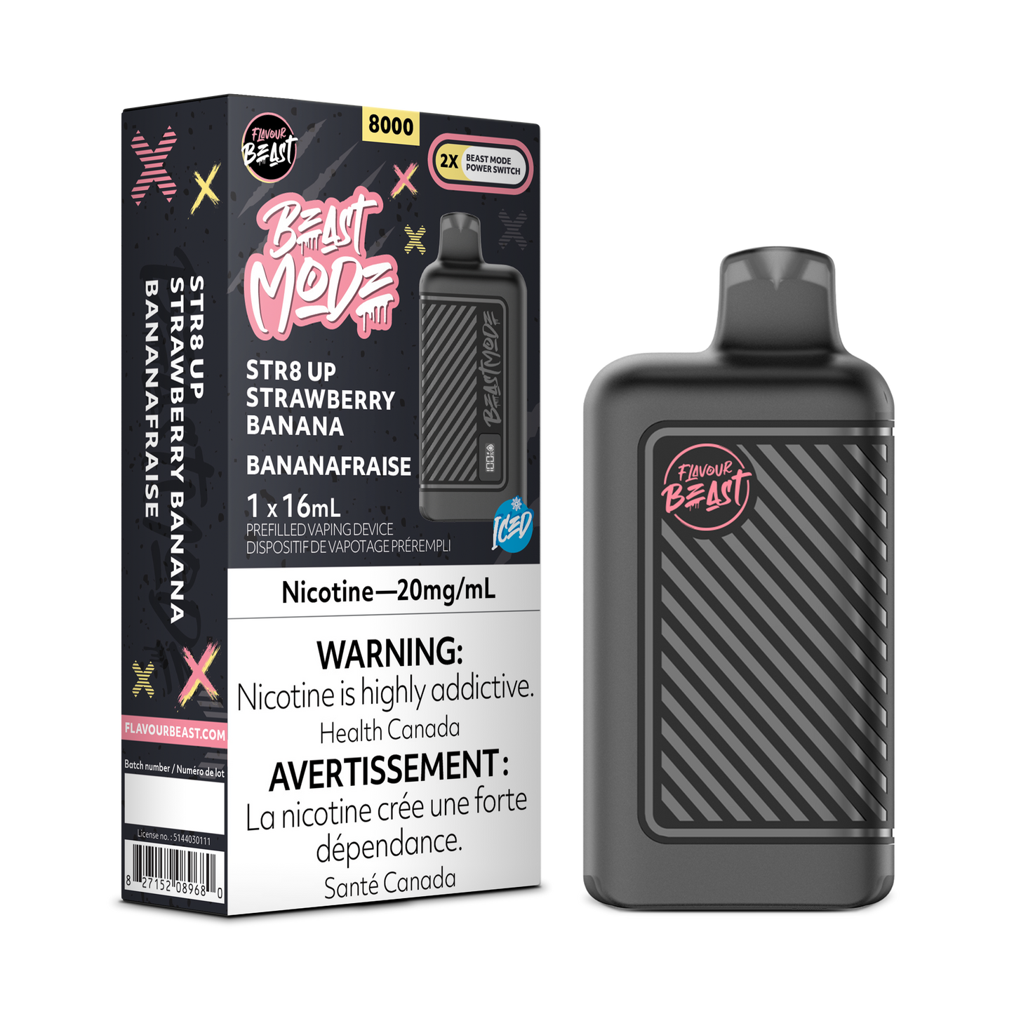 Flavour Beast Mode 8000 - STR8 UP Strawberry Banana Iced